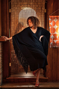 Dancing Black Fringe Caftan Dress
