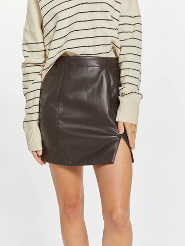 Maddie Faux Leather Skirt in Cognac