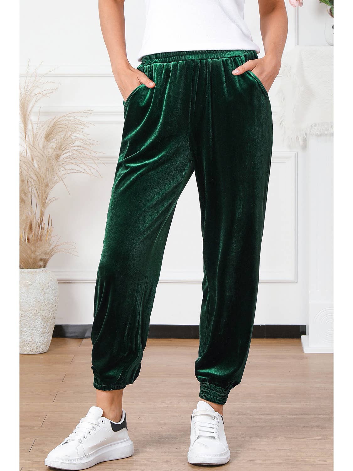 Green Velvet Joggers - Main Image