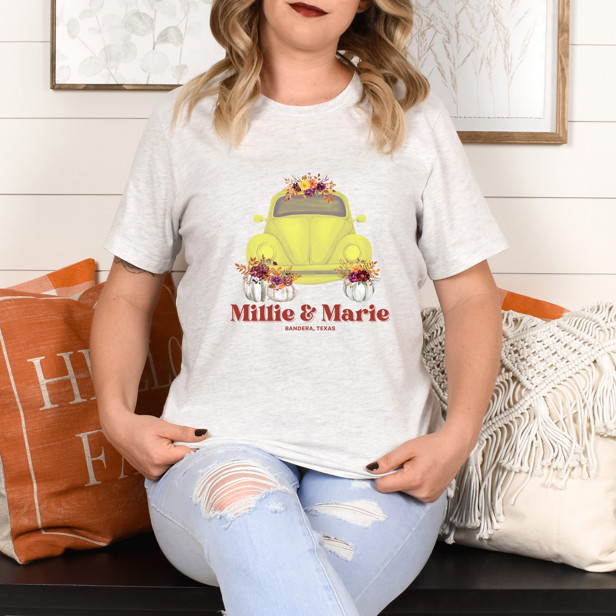 Yellow VW Beetle Fall Pumpkin T-Shirt