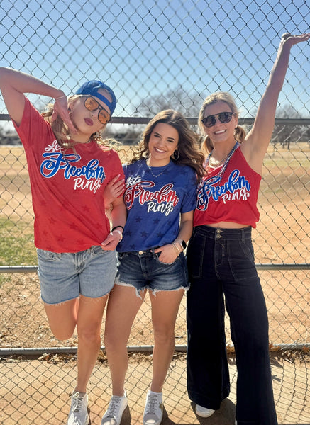 Let Freedom Ring with Blue Metallic Puff Tee & Tank
