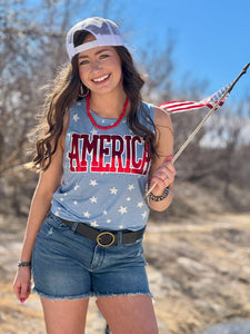America on Blue Star Sleeveless Top