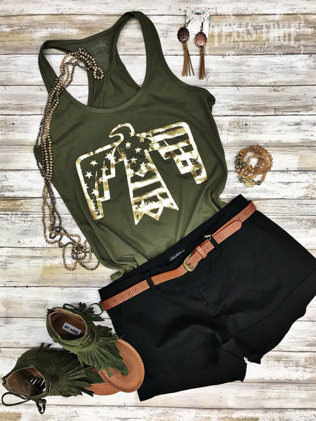 Patriotic Bird Tank & Tee With Gold Foil