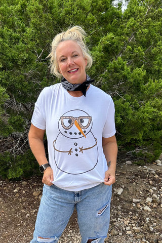 quirky snowman rocking a pair of stylish leopard glasses, Christmas t-shirt, holiday t-shirt, winter t-shirt, funny Christmas shirt, cute Christmas shirt, snowman shirt, leopard print shirt, graphic tee, casual wear, gift idea, Christmas gift, winter fashion, holiday fashion