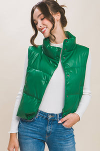 Kelly Green Faux Leather Puffer Vest